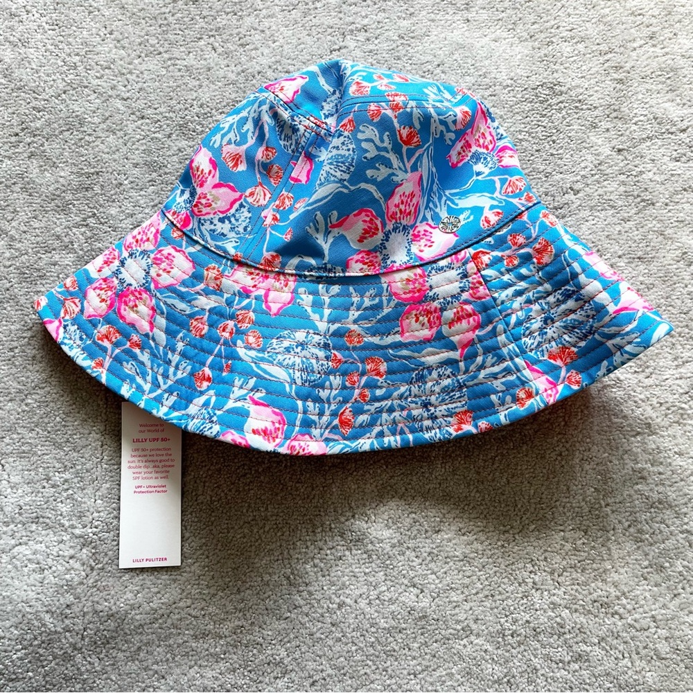 LILLY PULITZER NWT REVERSIBLE SUN BUCKET HAT BEACHY VACATION PREPPY PRETTY - Picture 4 of 9